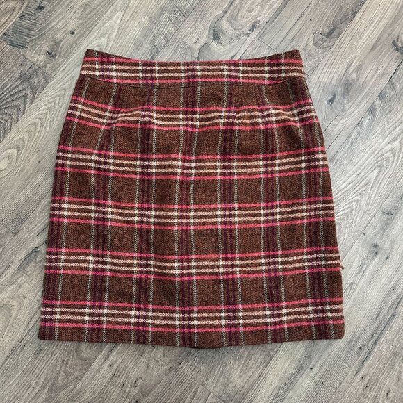 Talbots Plaid Wool Skirt With Lining Womens Size 6 Brown Pink Button Front - Picture 9 of 9